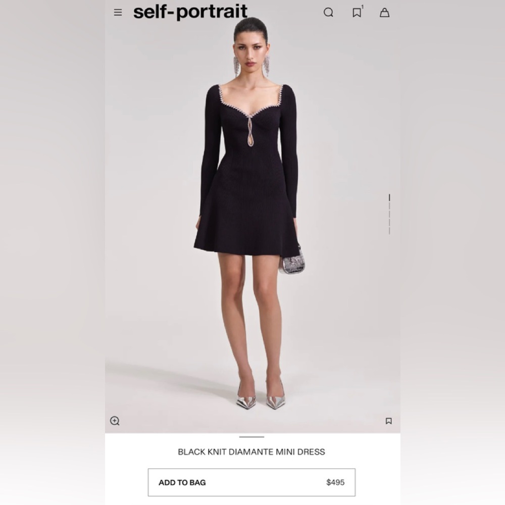 Self Portrait BLACK KNIT DIAMANTE MINI DRESS